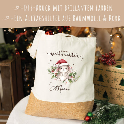 SEO. Einkaufstasche Kork - Wintergrün - Kaninchen Linkreich