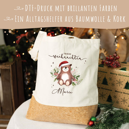 SEO. Einkaufstasche Kork - Wintergrün - Bär Linkreich