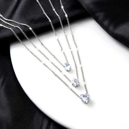 Elegante 3 - lagige Halskette – Goldfarben mit Kristall - Anhängern (18 Zoll) (Halskette) kaufen bei Linkreich – Jetzt entdecken!
