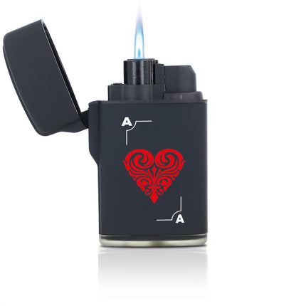 SEO. Elektrisches Feuerzeug - Jet Flamme - Nachfüllbar - Poker Design - Herz Linkreich