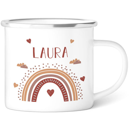 SEO. Emaille Tasse für Kinder - Personalisiert mit Namen & 8 liebevollen Motiven - Regenbogen Rot Linkreich