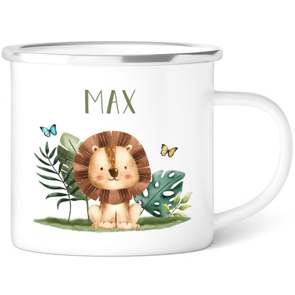 SEO. Emaille Tasse für Kinder - Personalisiert mit Namen - Tiergruppe Safari - Linkreich