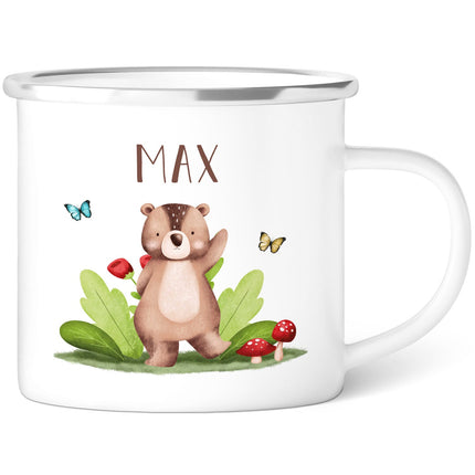 SEO. Emaille Tasse für Kinder - Personalisiert mit Namen - Tiergruppe Waldtiere - Linkreich