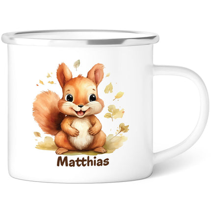 SEO. Emaille Tasse für Kinder - Tiere - Personalisiert mit Namen - Eichhörnchen Linkreich