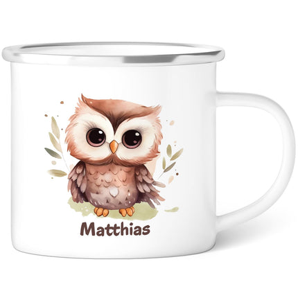 SEO. Emaille Tasse für Kinder - Tiere - Personalisiert mit Namen - Eule Linkreich
