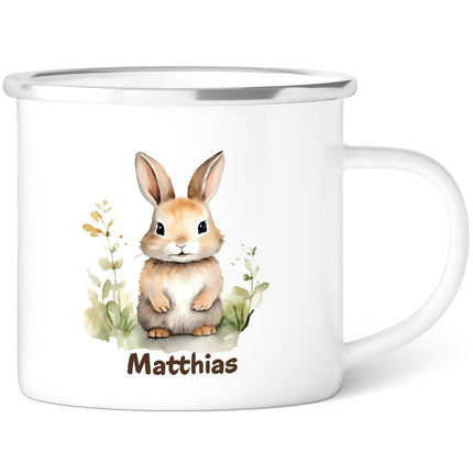 SEO. Emaille Tasse für Kinder - Tiere - Personalisiert mit Namen - Kaninchen Linkreich