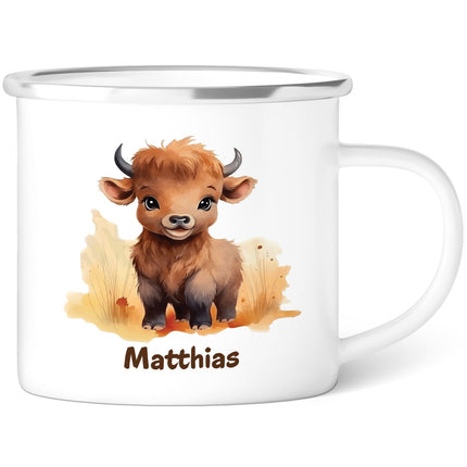 SEO. Emaille Tasse für Kinder - Tiere - Personalisiert mit Namen - Bison Linkreich