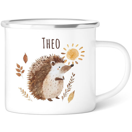SEO. Emaille Tasse für Kinder - Waldtiere - Personalisiert mit Namen - Igel Linkreich