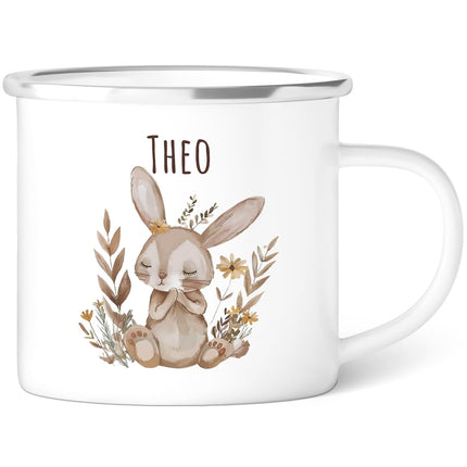 SEO. Emaille Tasse für Kinder - Waldtiere - Personalisiert mit Namen - Kaninchen Linkreich