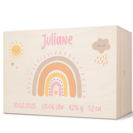 SEO. Erinnerungskiste für Kinder mit UV - Druck im Regenbogen Design - Pastell Rosa Linkreich