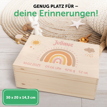 SEO. Erinnerungskiste für Kinder mit UV - Druck im Regenbogen Design - Pastell Rosa Linkreich