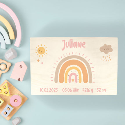 SEO. Erinnerungskiste für Kinder mit UV - Druck im Regenbogen Design - Pastell Rosa Linkreich
