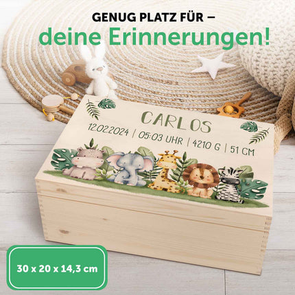 SEO. Erinnerungskiste für Kinder mit UV - Druck im Tiergruppe Safari Design - Linkreich