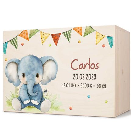 SEO. Erinnerungskiste für Kinder mit UV - Druck - Partytiere - Elefant Linkreich