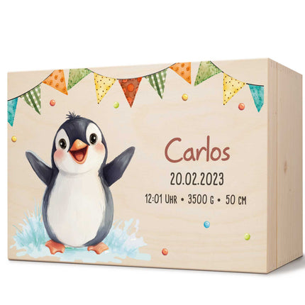SEO. Erinnerungskiste für Kinder mit UV - Druck - Partytiere - Pinguin Linkreich