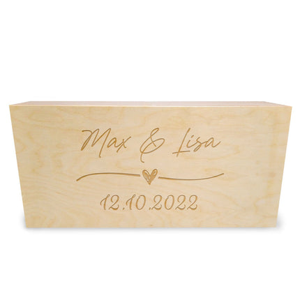 SEO. Erinnerungskiste mit Gravur im Wedding Love Design - zur Hochzeit als Andenken - Kleine Holzkiste Linkreich