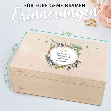 SEO. Erinnerungskiste mit UV - Druck im Flower Wedding Design - Personalisiertes Geschenk zur Hochzeit - Linkreich