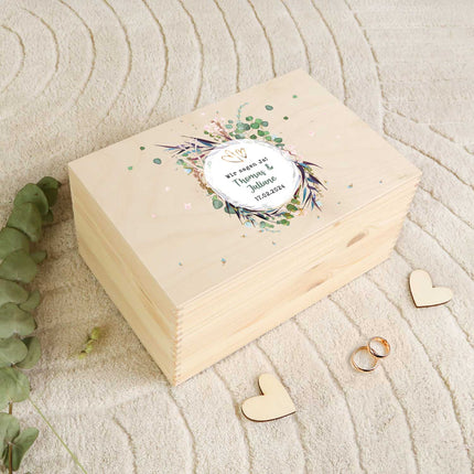 SEO. Erinnerungskiste mit UV - Druck im Flower Wedding Design - Personalisiertes Geschenk zur Hochzeit - Linkreich