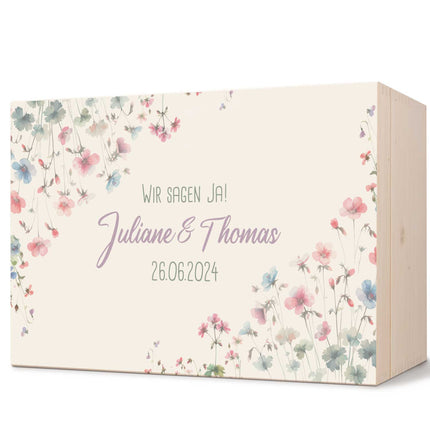 SEO. Erinnerungskiste mit UV - Druck im Pastell Flowers Design - Personalisiertes Geschenk zur Hochzeit - Linkreich
