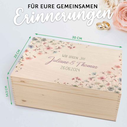 SEO. Erinnerungskiste mit UV - Druck im Pastell Flowers Design - Personalisiertes Geschenk zur Hochzeit - Linkreich