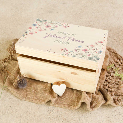 SEO. Erinnerungskiste mit UV - Druck im Pastell Flowers Design - Personalisiertes Geschenk zur Hochzeit - Linkreich