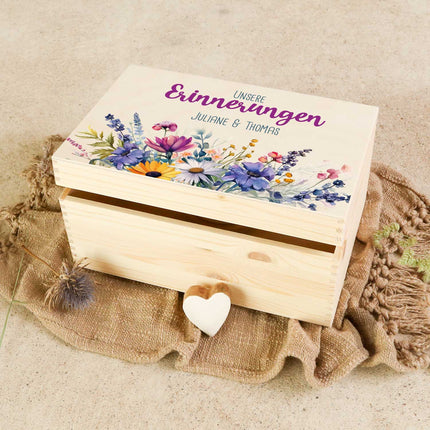 SEO. Erinnerungskiste mit UV - Druck im Unsere Erinnerungen Design - Personalisiertes Geschenk zur Hochzeit - Linkreich