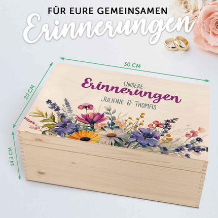 SEO. Erinnerungskiste mit UV - Druck im Unsere Erinnerungen Design - Personalisiertes Geschenk zur Hochzeit - Linkreich