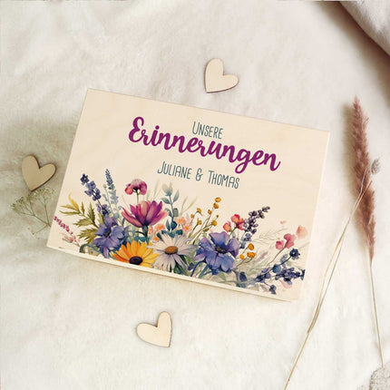 SEO. Erinnerungskiste mit UV - Druck im Unsere Erinnerungen Design - Personalisiertes Geschenk zur Hochzeit - Linkreich
