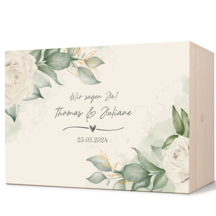 SEO. Erinnerungskiste mit UV - Druck im Wedding Love Design - Personalisiertes Geschenk zur Hochzeit - Linkreich