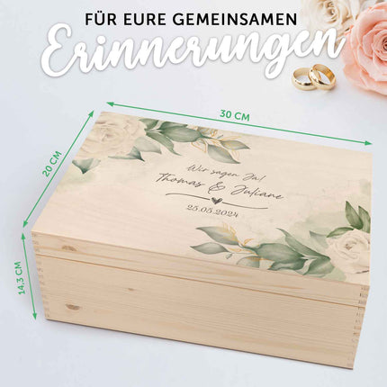SEO. Erinnerungskiste mit UV - Druck im Wedding Love Design - Personalisiertes Geschenk zur Hochzeit - Linkreich