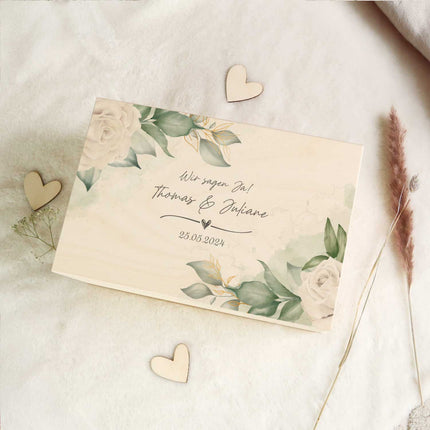 SEO. Erinnerungskiste mit UV - Druck im Wedding Love Design - Personalisiertes Geschenk zur Hochzeit - Linkreich