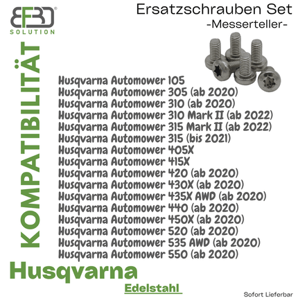 SEO. Ersatzschrauben Set (VA) für Messerteller – kompatibel mit Husqvarna Mährobotern/Rasenrobotern - Linkreich