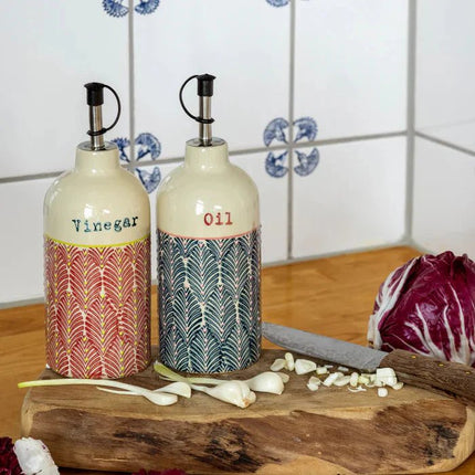 SEO. Essig - & Ölflasche MIX'N'MATCH aus Steinzeug – handgestempelt & farbenfroh | Tranquillo - Linkreich