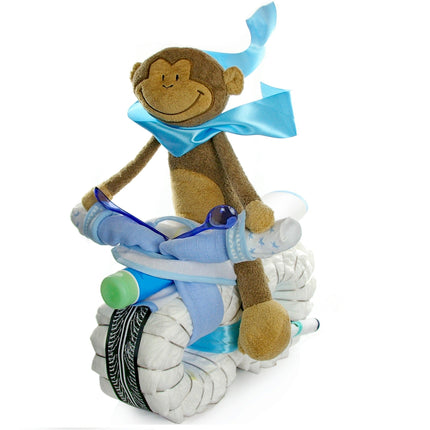 Windeltorte Motorrad ROCKSTAR + Fahrer Schlenkeraffe blau