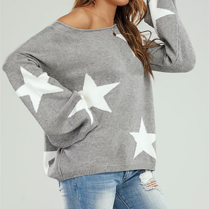 Wide Sleeve Oversized Grey Jumper With White Star