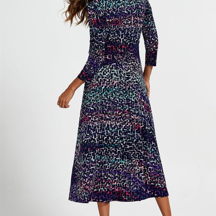 Geometric Print Wrap Top Midi Dress In Navy