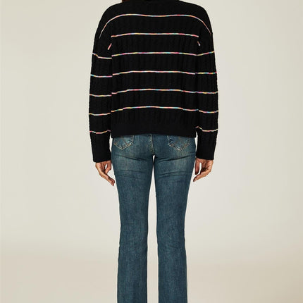 Rainbow Stripe Knitted Cardigan In Black