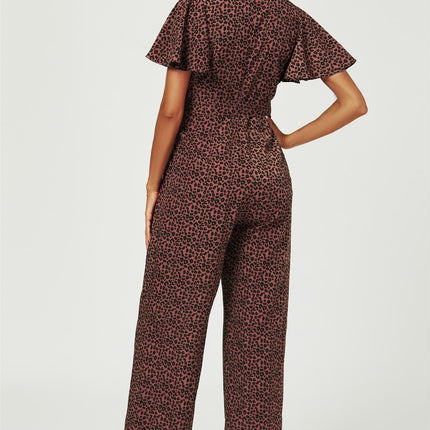 Leopard Print Wrap Top Jumpsuit In Rusty