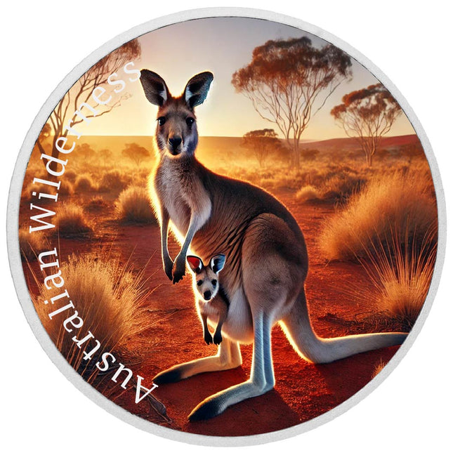 Australian Wilderness - Kangaroo and Joey 1oz Silver