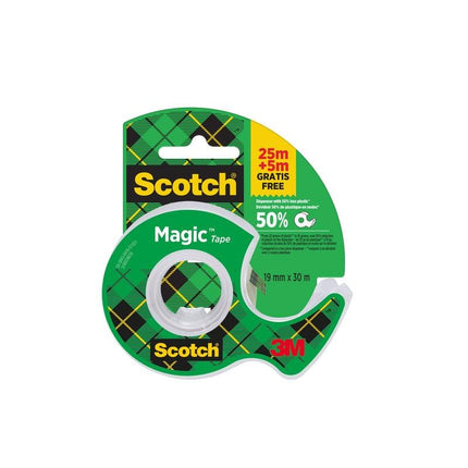 Scotch® Magic™ Unsichtbares Klebeband, 19 mm x 25 mm, 1 Rolle auf Handabroller/Packung + 5 m GRATIS