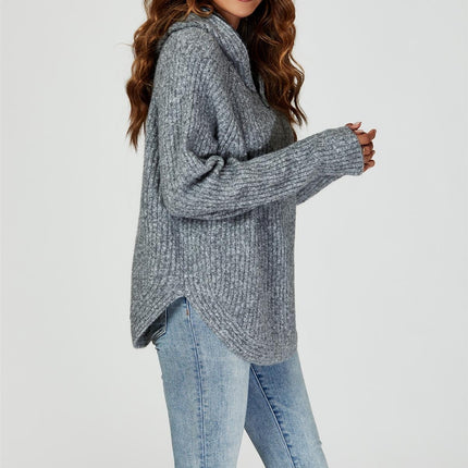 Zip Detail Knit Hoodie In Grey