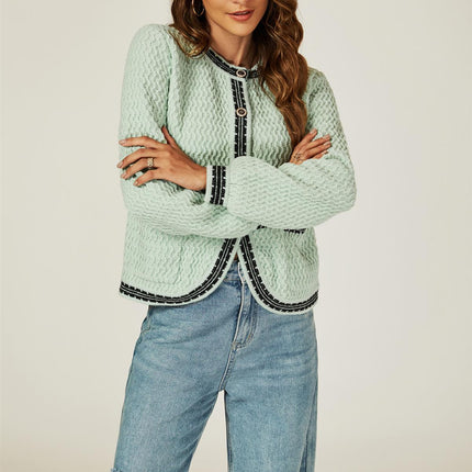Pocket Knit Cardigan In Grey Green