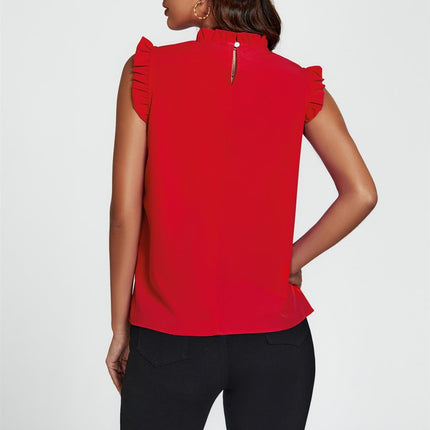 Frill Trim Sleeve Frill Neck Blouse Top In Red