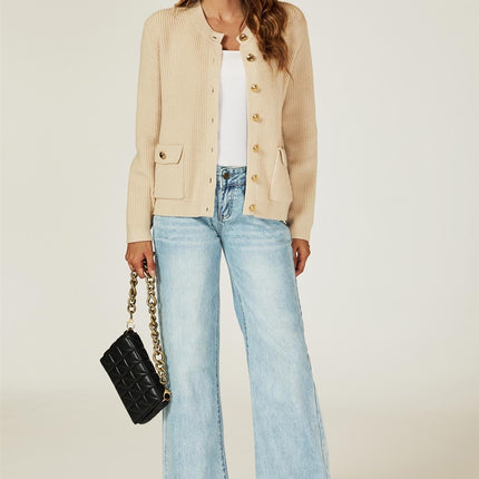 Pocket Details Knitted Cardigan In Camel