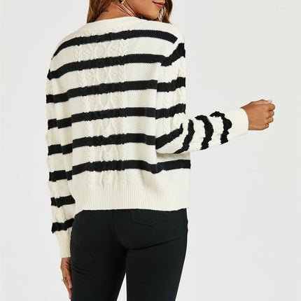 Stripe Pattern Knitted Cardigan In Black
