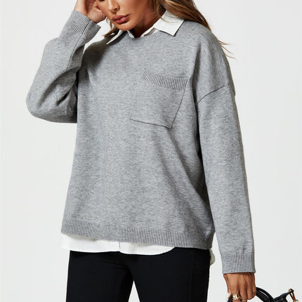 Pocket Detail Knitted Jumper In Grey