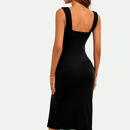 Split Pencil Bodycon Dress In Black