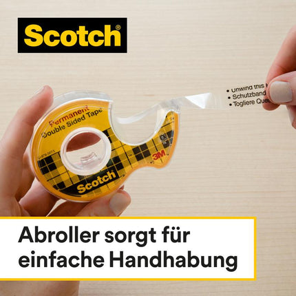Scotch® doppelseitiges Klebeband, 12,7 mm x 7,89 m, 25 % extra KOSTENLOS mit Handabroller | 1 Rolle