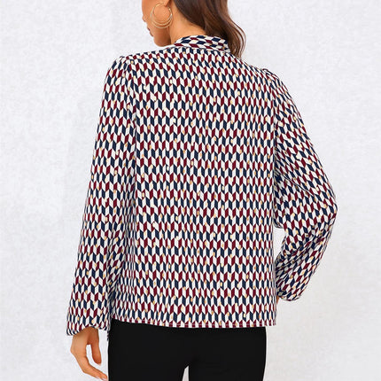 Geo Print Side Tie Blouse Top In Wine