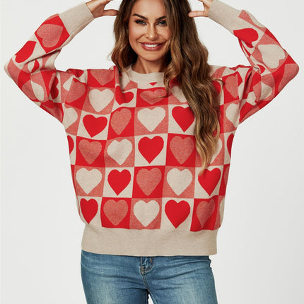 Heart Pattern Knitted Jumper In Red